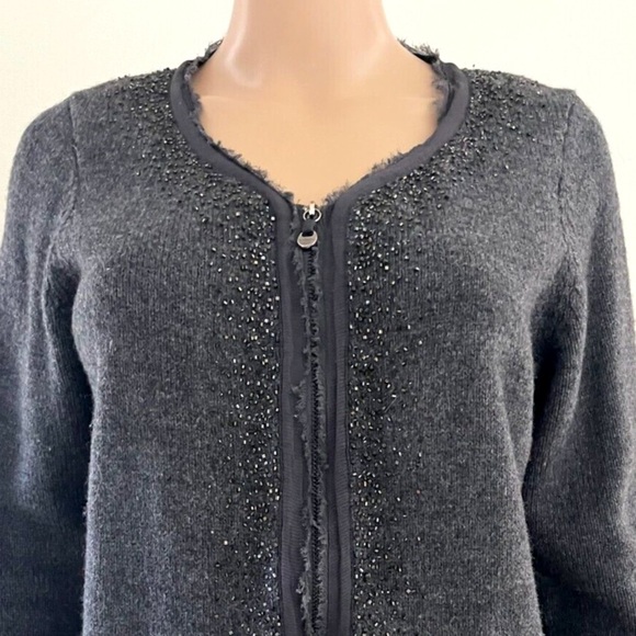 Martin + Osa Gray Cardigan with Beaded Embellishments Zip-Front size S - Picture 1 of 10
